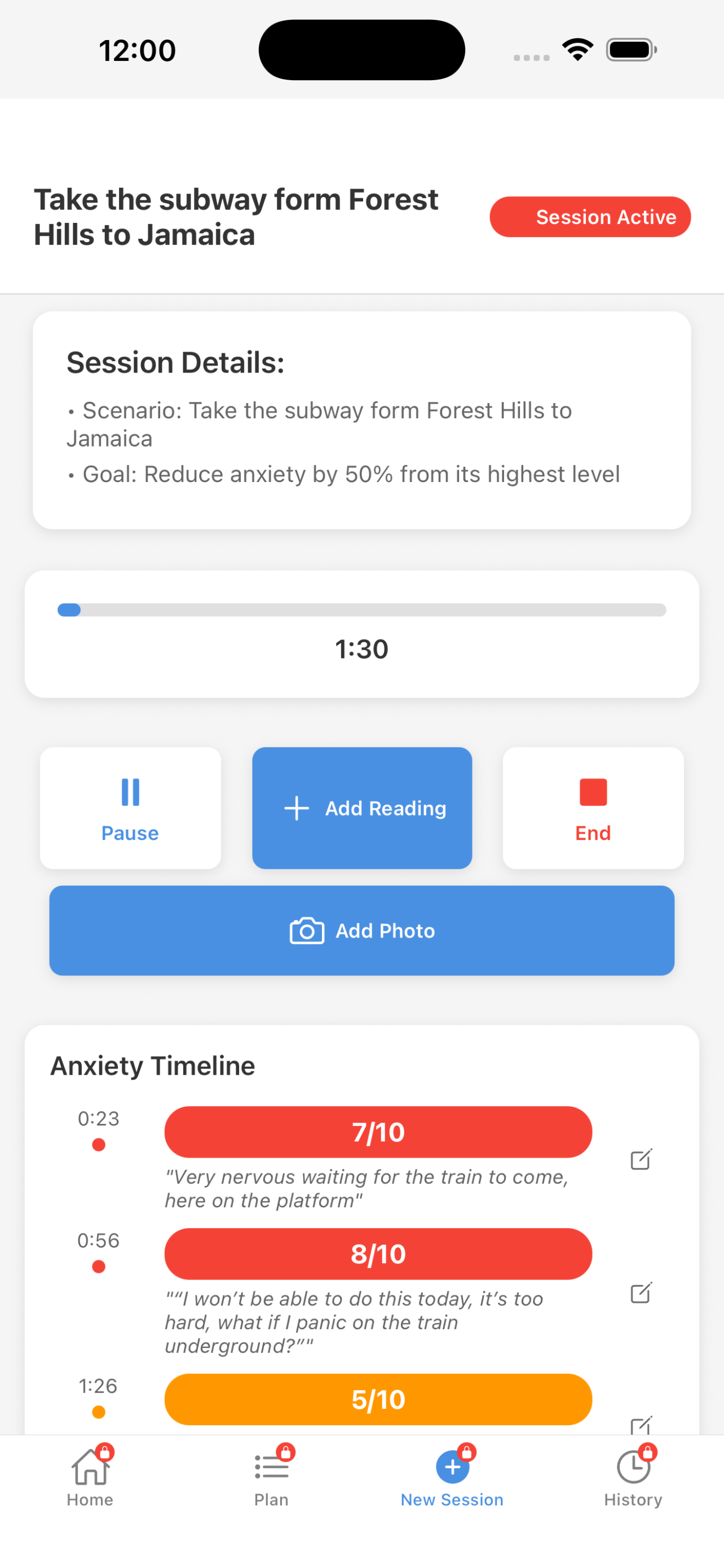 Active exposure session timer in Habituate